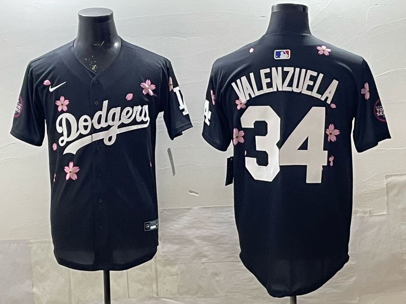 Men 2025 Nike Los Angeles Dodgers #34 Valenzuela Black Game MLB Jersey 09